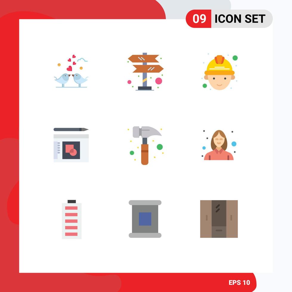 9 ícones criativos sinais modernos e símbolos de gráfico de apresentação de navegação de sucesso de martelo elementos de design de vetores editáveis