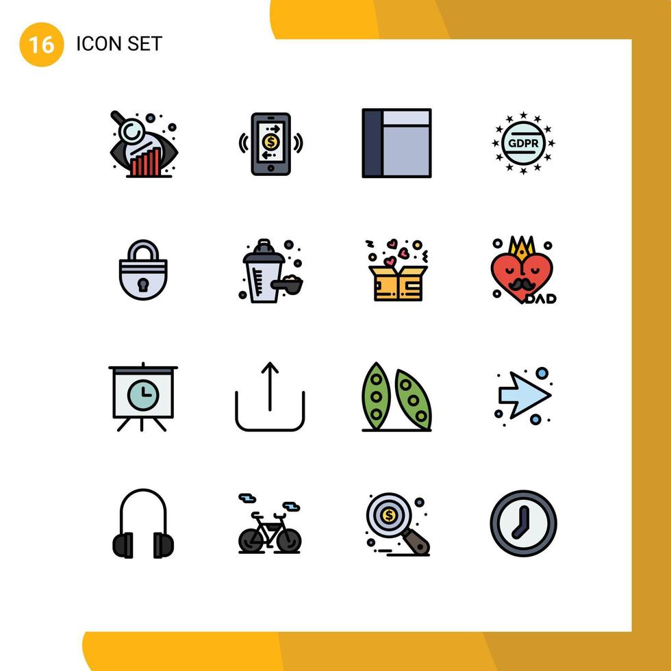 conjunto de pictogramas de 16 linhas simples preenchidas com cores planas de layout de senha de login proteção segura elementos de design de vetores criativos editáveis