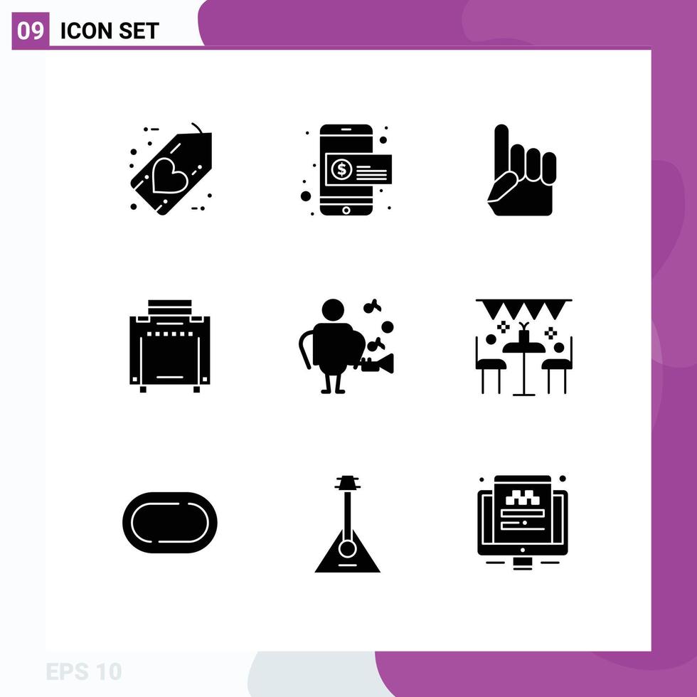9 ícones criativos sinais modernos e símbolos de dinheiro de viagem de música turista americano elementos de design de vetores editáveis