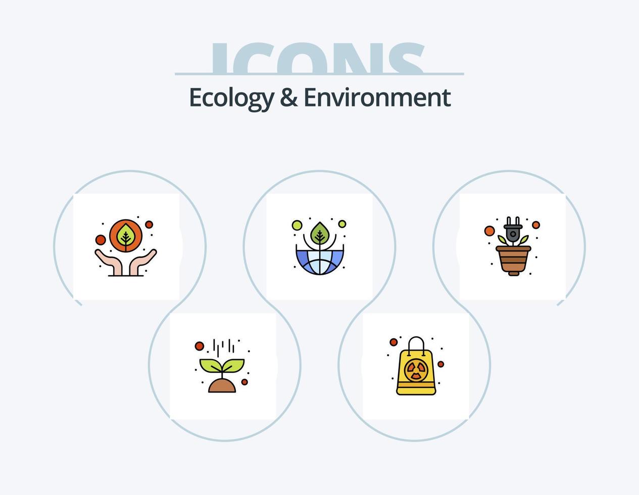 ecologia e linha de meio ambiente cheia de ícones pack 5 design de ícones. energia. sol. distintivo. plantar. crescimento vetor