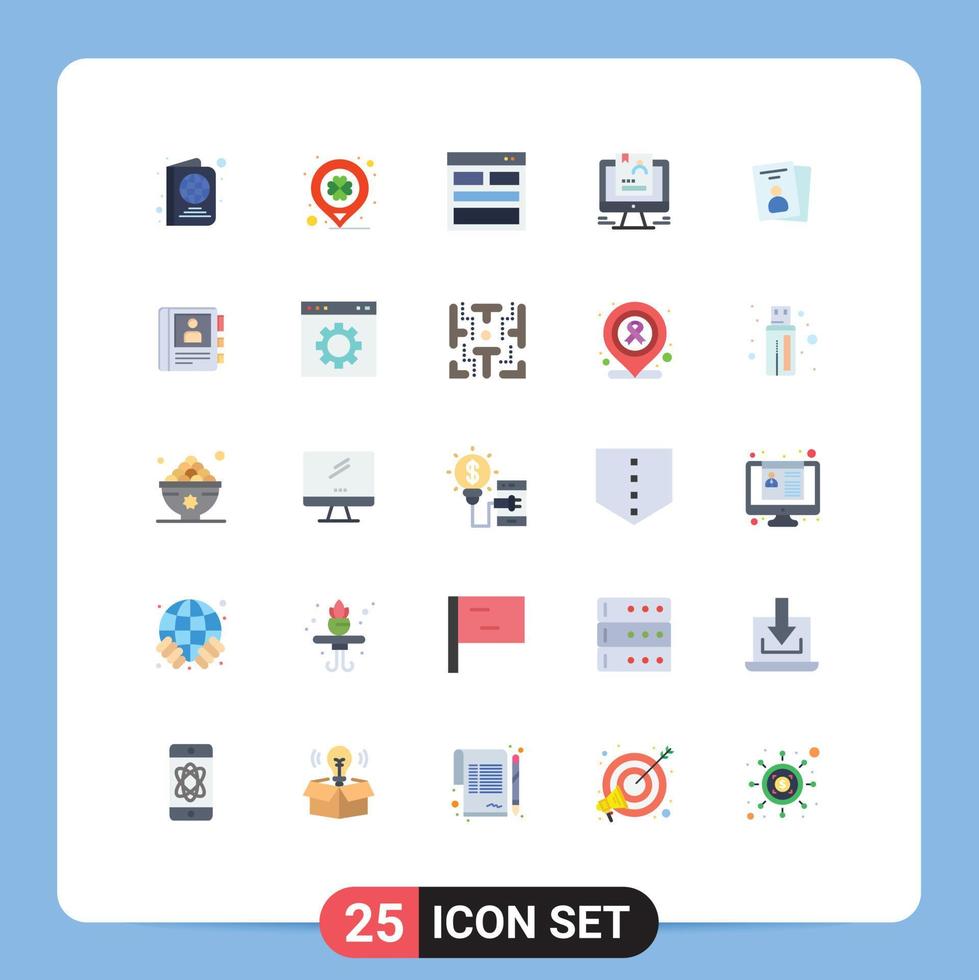conjunto de 25 sinais de símbolos de ícones de interface do usuário modernos para id computador contato usuário retomar elementos de design de vetores editáveis