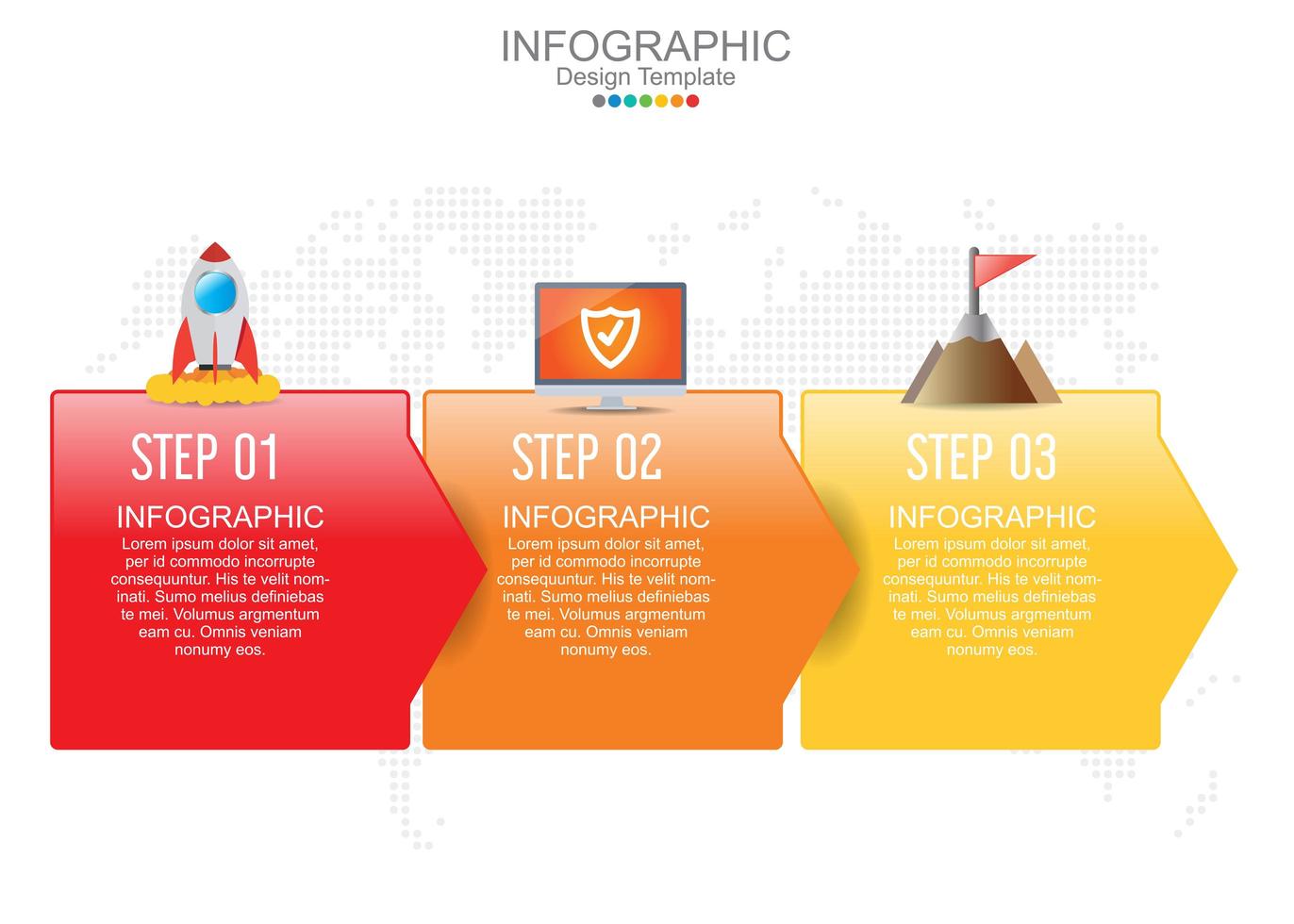 modelo de infográfico de vetor com três opções e ícones.