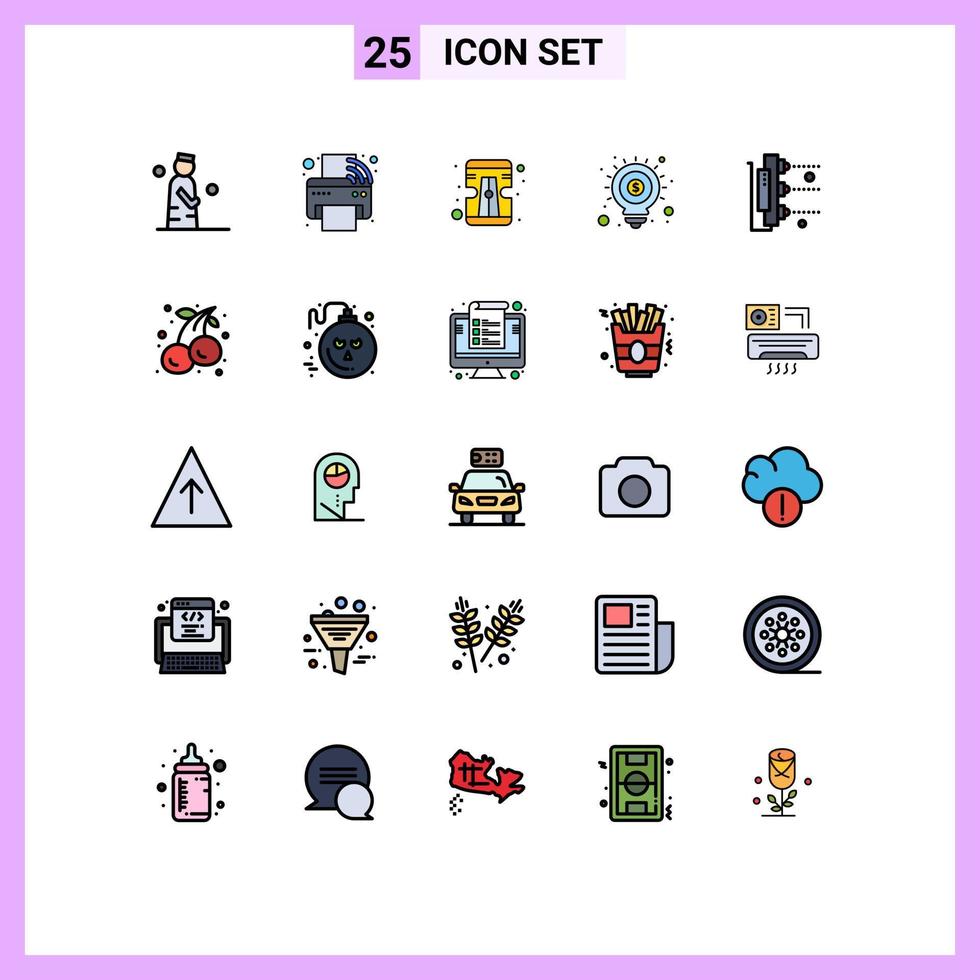 25 ícones criativos, sinais e símbolos modernos da máquina de impressão de seo, ferramenta de dinheiro, elementos de design vetoriais editáveis vetor