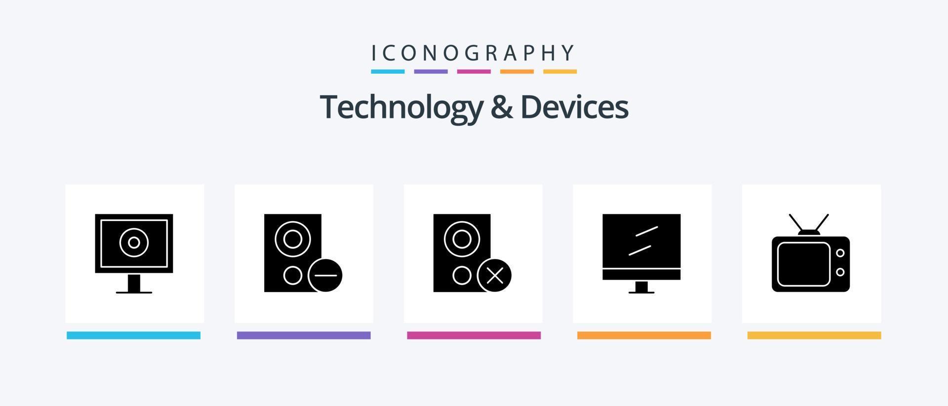 pacote de ícones de glifo 5 de dispositivos, incluindo . computador. televisão. design de ícones criativos vetor