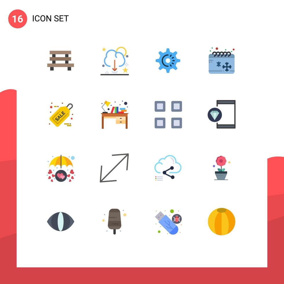 conjunto moderno de pictograma de 16 cores planas do pacote editável de configuração de calendário de economia de frio de inverno de elementos de design de vetores criativos