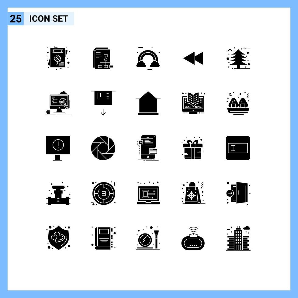 pacote de ícones vetoriais de estoque de 25 sinais e símbolos de linha para rebobinar árvore nuvem seta reversa elementos de design vetorial editáveis vetor
