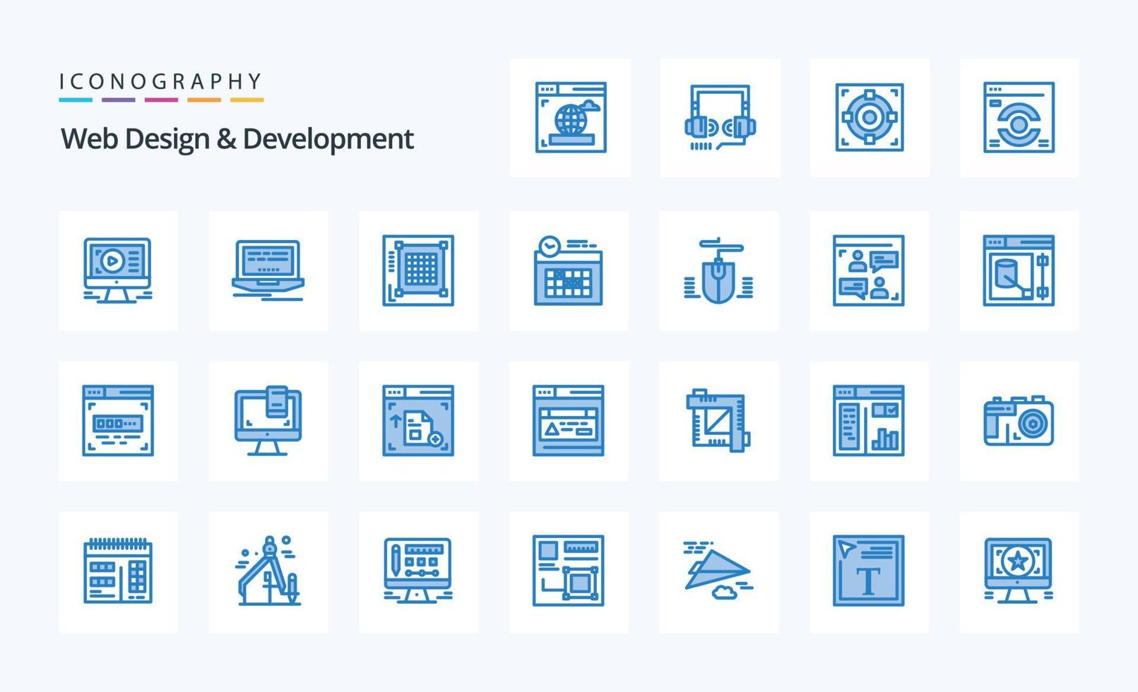 25 web design e desenvolvimento pacote de ícones azuis vetor