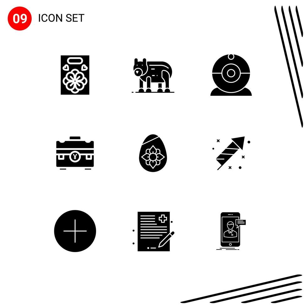 grupo de símbolos de ícone universal de 9 glifos sólidos modernos de decoração de ovo de páscoa portfólio de câmera de negócios elementos de design de vetores editáveis