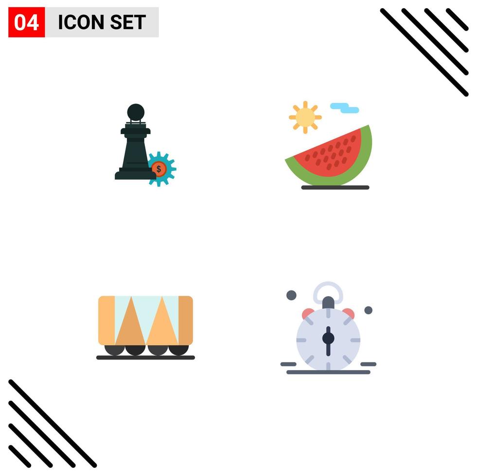 conjunto de pictogramas de 4 ícones planos simples de elementos de design de vetores editáveis de vagão de frutas de sucesso de ferrovia de xadrez