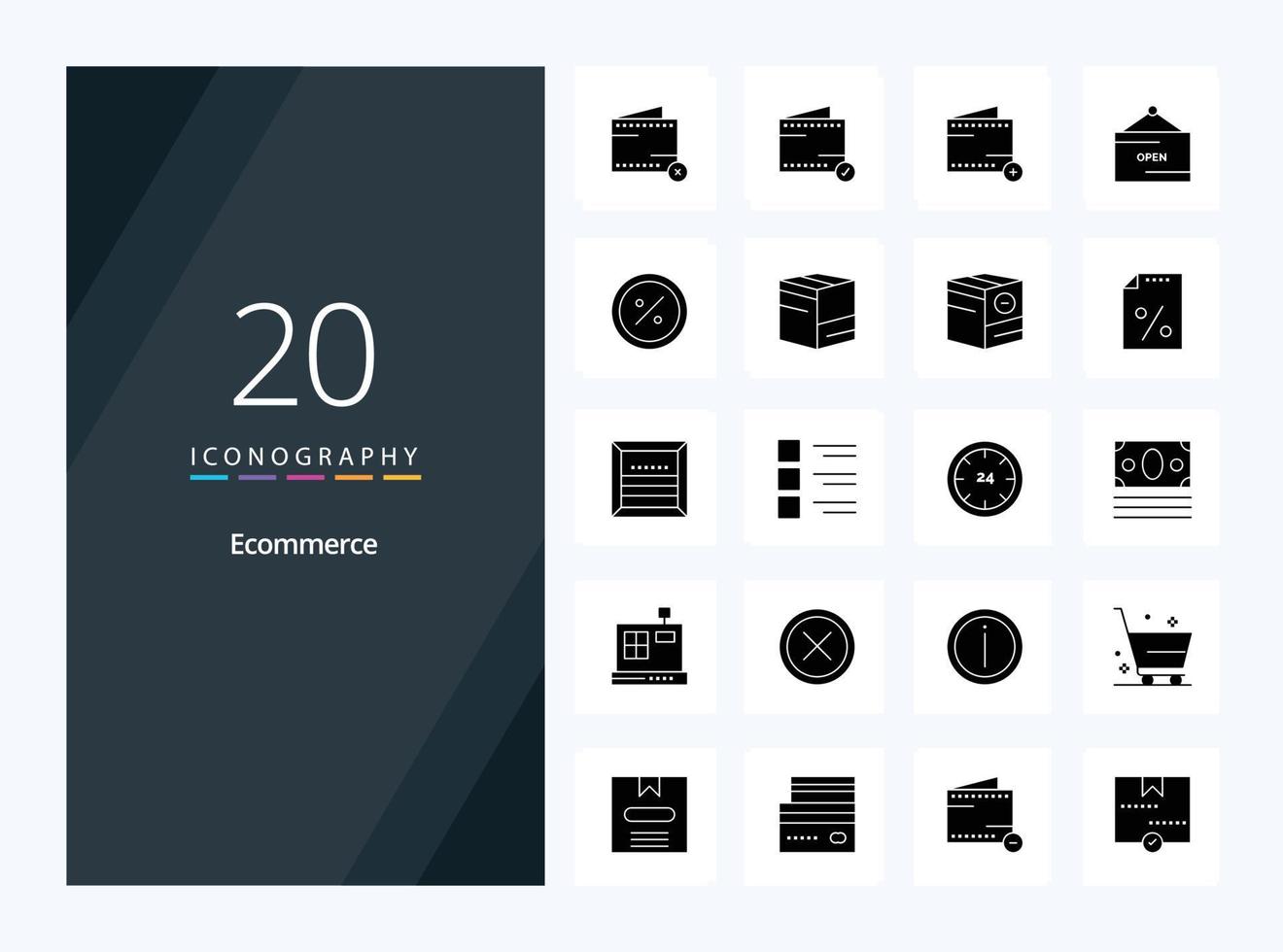 20 ícone de glifo sólido de comércio eletrônico para apresentação vetor