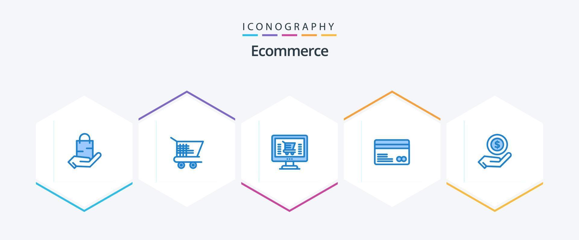 pacote de ícones azuis de comércio eletrônico 25, incluindo compras. pagamentos. on-line. comércio eletrônico. cartão vetor