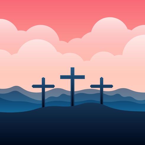 Calvary e cruza a ilustração da paisagem vetor