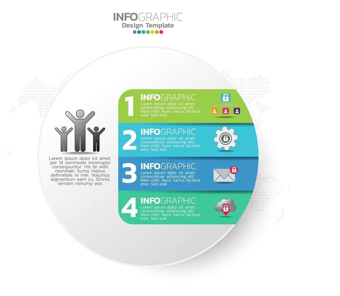 Elementos de infográfico de negócios com tema azul de 4 seções ou etapas vetor