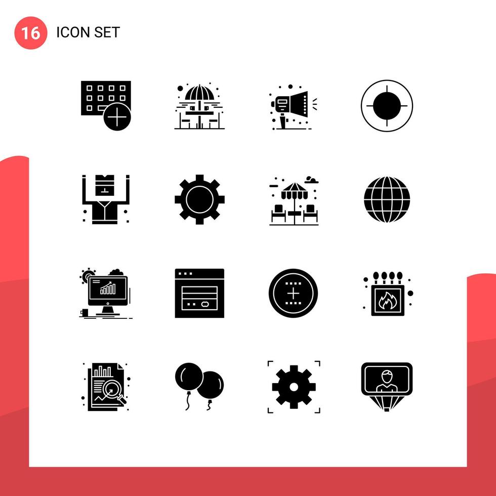 pacote de linha vetorial editável de 16 glifos sólidos simples de anúncio de foco de mesa de sessão de tiro preso elementos editáveis de design vetorial vetor