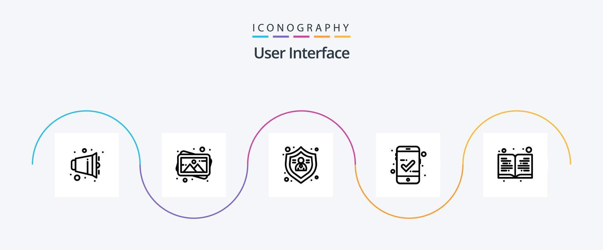 pacote de ícones da linha 5 da interface do usuário, incluindo leitura. livro. Ação. acesso móvel. aprovado vetor