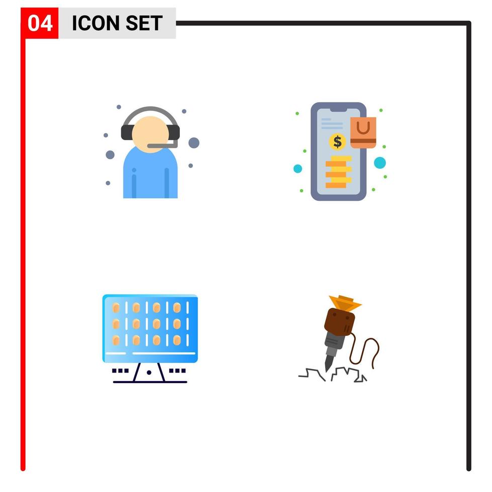 grupo de 4 sinais e símbolos de ícones planos para assistente de suporte ao cliente da web computação on-line elementos de design de vetores editáveis
