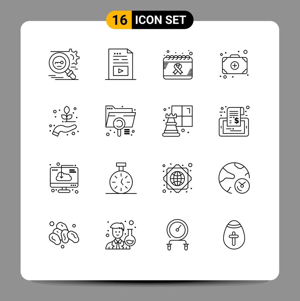 16 ícones criativos, sinais e símbolos modernos de elementos de design de vetores editáveis do dia mundial multimídia da bolsa médica