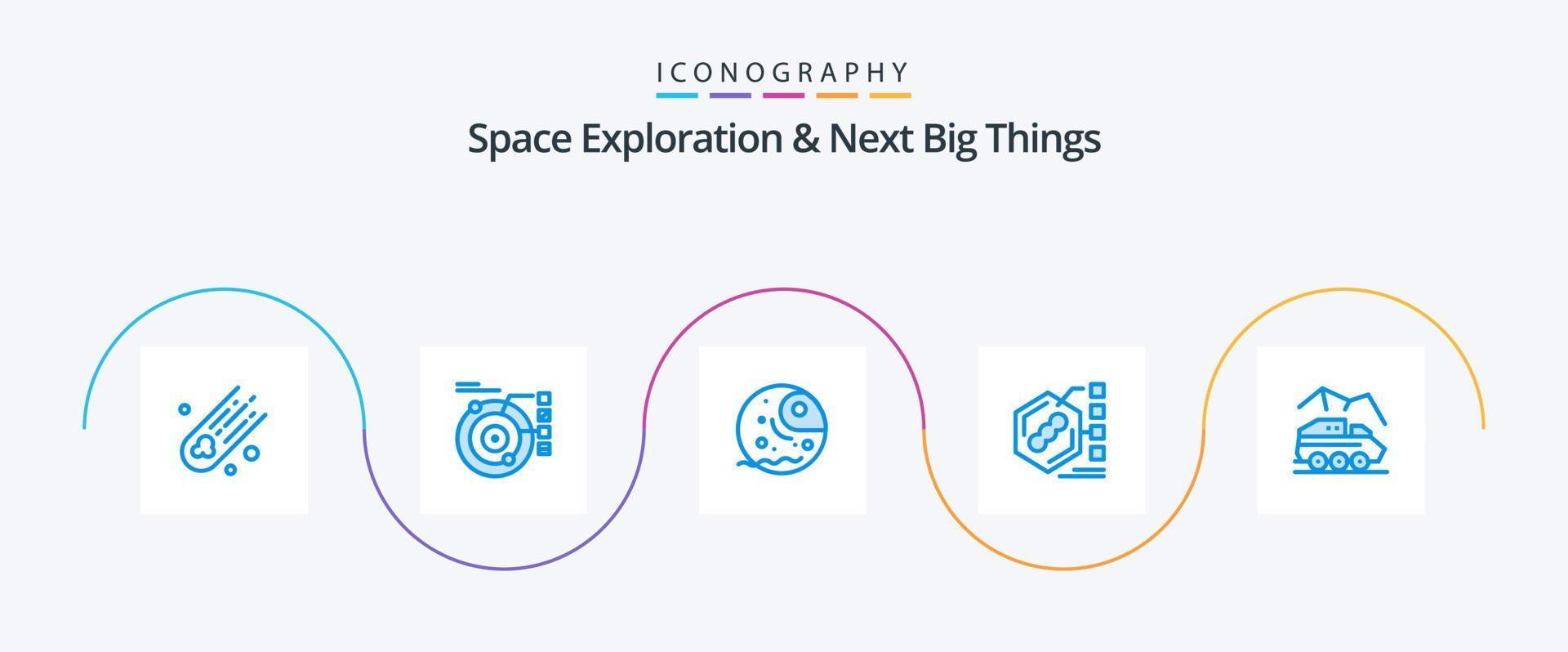 exploração espacial e o próximo grande pacote de ícones azul 5, incluindo exploração. forma. distante. exame. bactérias vetor