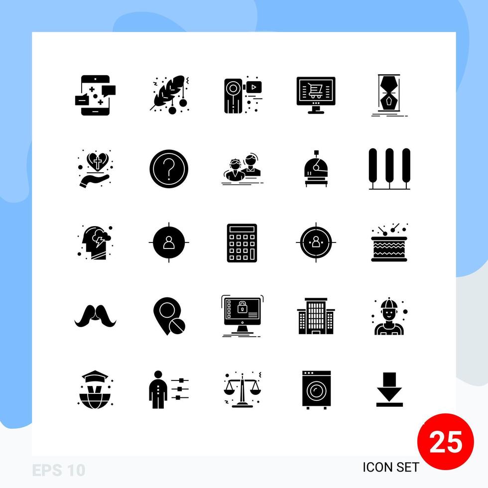 25 ícones criativos, sinais e símbolos modernos de elementos de design de vetores editáveis de vídeo de filme de ponto on-line de comércio eletrônico