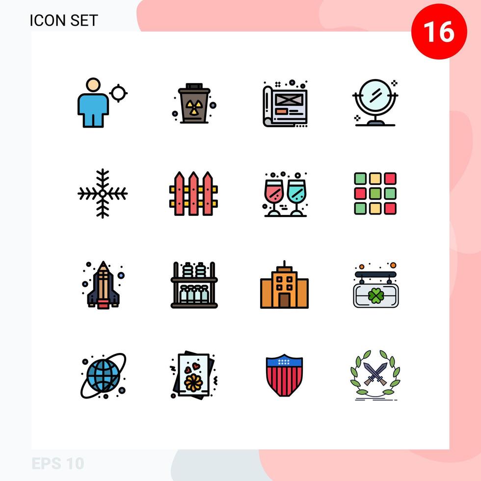 pacote de ícones vetoriais de estoque de 16 sinais e símbolos de linha para limpeza de natal, documento de espelho de lixo, elementos de design de vetores criativos editáveis
