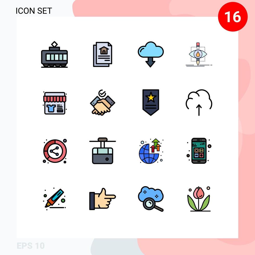 conjunto de pictogramas de 16 linhas cheias de cores planas simples de venda de compras para baixo poluição científica elementos de design de vetores criativos editáveis