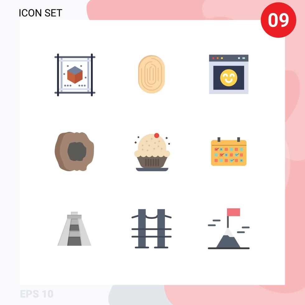 conjunto moderno de 9 cores planas e símbolos, como frutas, scanner de suco de damasco, interface de damasco, elementos de design de vetores editáveis