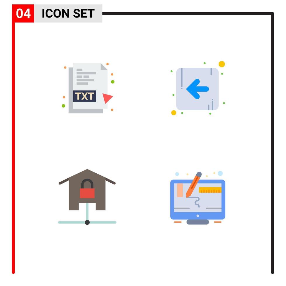 pacote de interface de usuário de 4 ícones planos básicos de arquivo de kit txt deixou elementos de design de vetores editáveis em casa inteligente