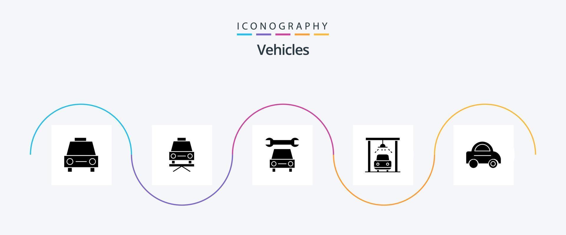 Pacote de ícones de glifo 5 de veículos, incluindo . veículo. carro. carro. serviço vetor