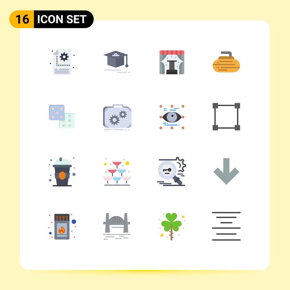 pacote de linha vetorial editável de 16 cores planas simples de dados de probabilidade mostra pacote editável de curling esportivo de elementos de design vetorial criativo vetor