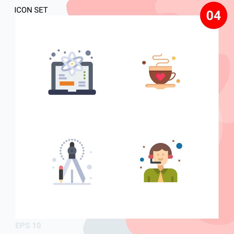 pacote de interface de usuário de 4 ícones planos básicos de elementos de design de vetores editáveis de cliente de chá de ciência criativa de computador