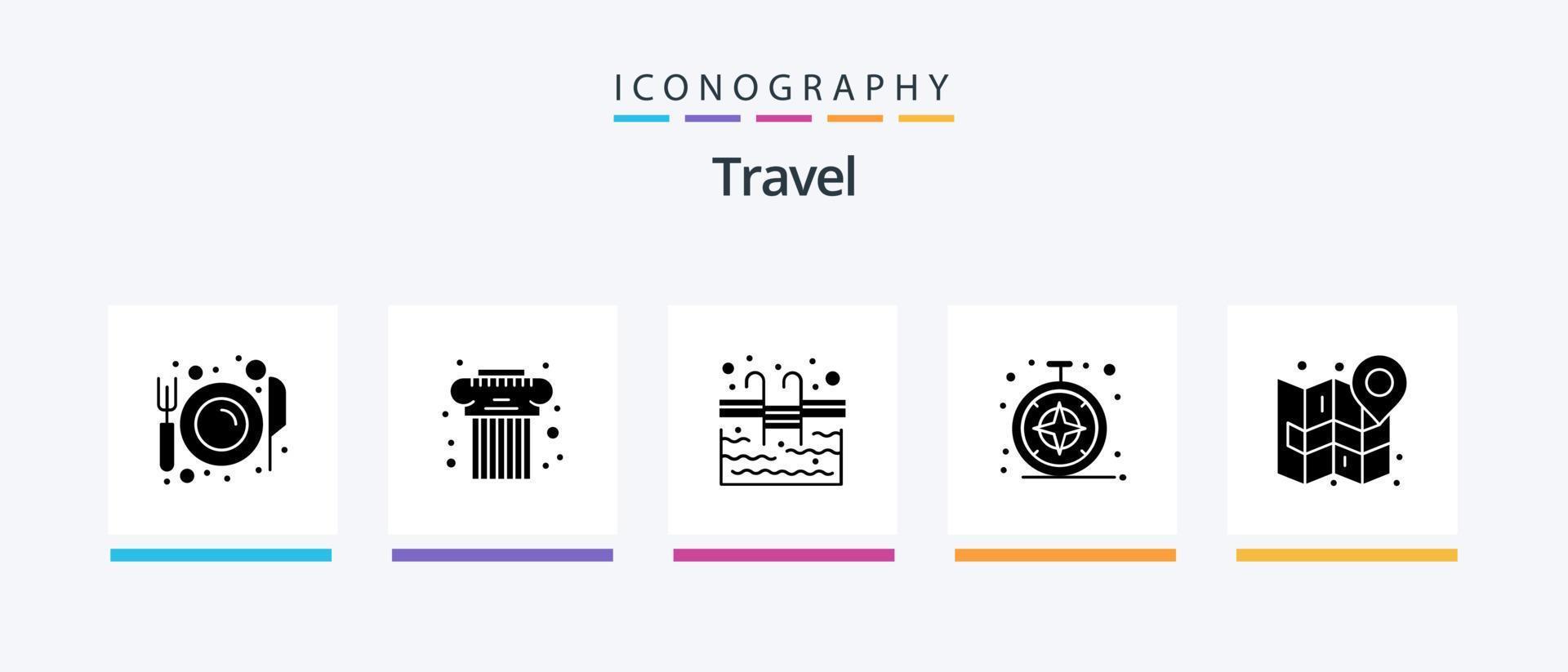 pacote de ícones de glifo 5 de viagem, incluindo mapa. safári. grego. bússola. natação. design de ícones criativos vetor