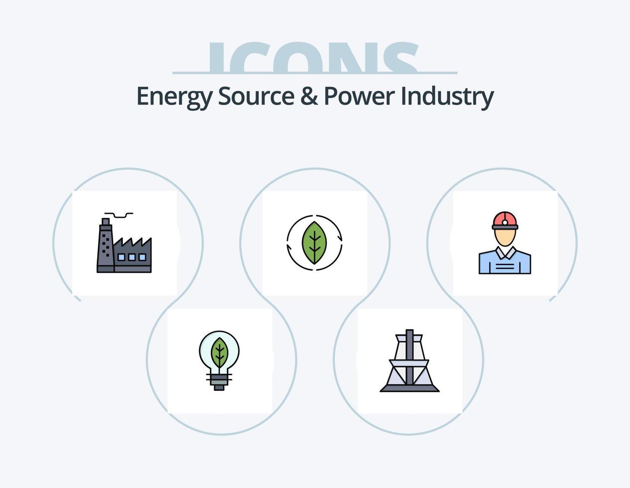 fonte de energia e linha da indústria de energia cheia de ícones do pacote 5 design de ícones. fábrica. indústria. construção. fábrica. prédio vetor