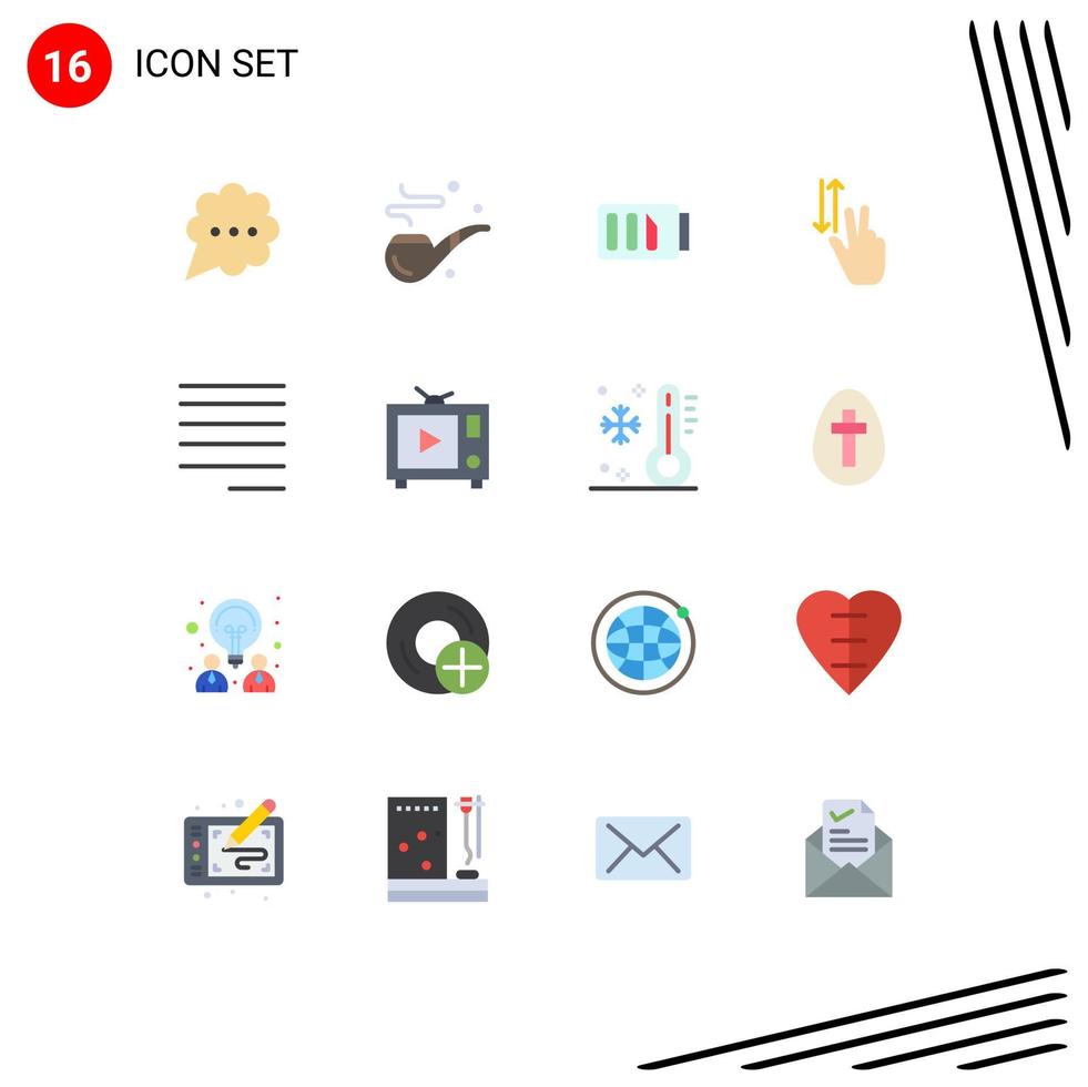conjunto de cores planas de interface móvel de 16 pictogramas de gestos de bateria para baixo à esquerda pacote editável de elementos de design de vetores criativos