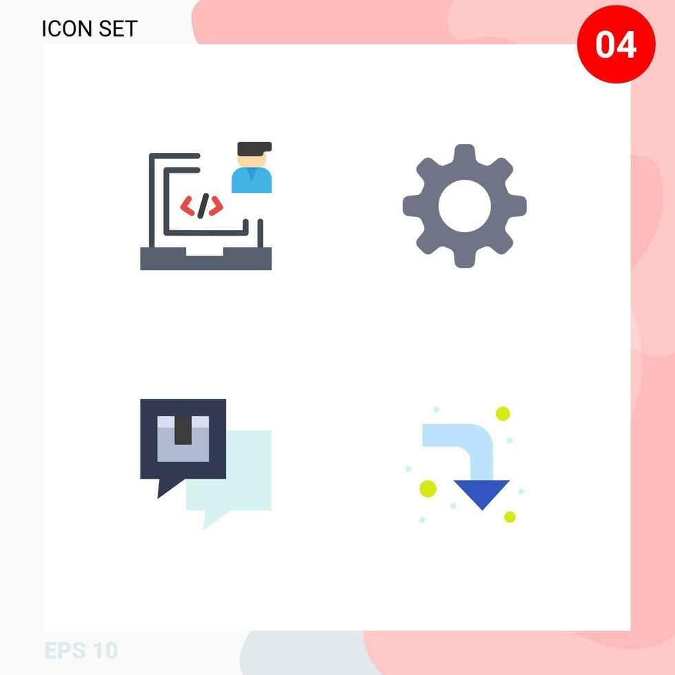 4 pacote de ícones planos de interface de usuário de sinais e símbolos modernos de codificação de entrega de configuração de laptop, mensagem de elementos de design de vetores editáveis