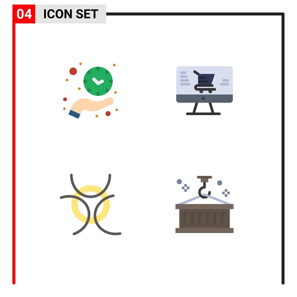conjunto de ícones planos de interface móvel de 4 pictogramas de elementos de design de vetores editáveis da caixa on-line do tempo da ciência do relógio
