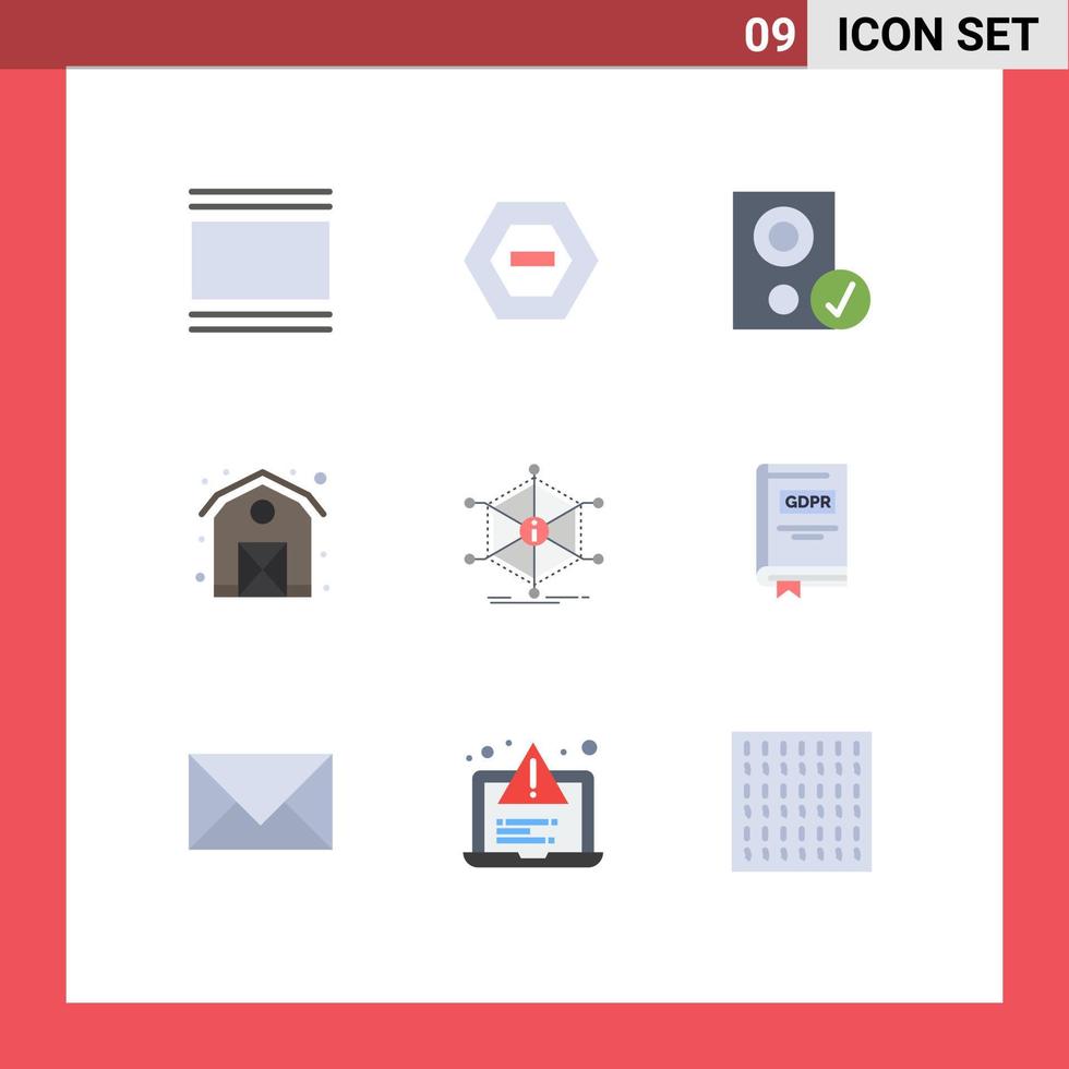 pacote de linha vetorial editável de 9 cores planas simples de data celeiro hardware de agricultura de dados elementos de design vetorial editável vetor