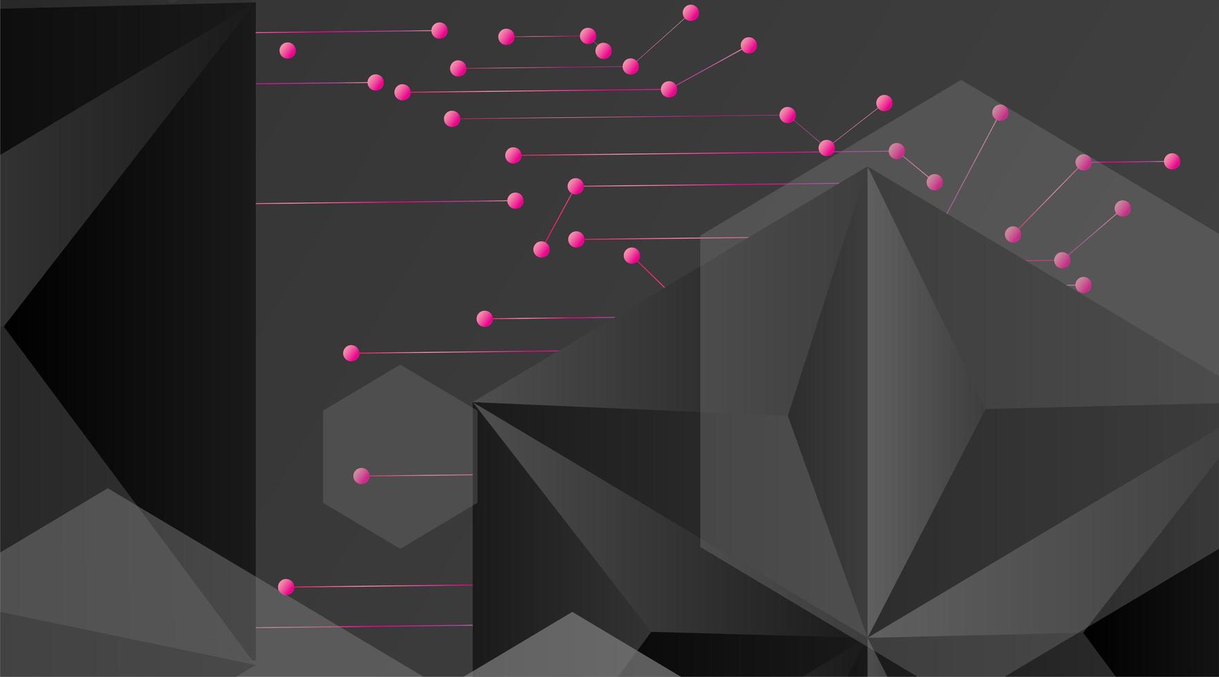 fundo geométrico do vetor abstrato. modelo poligonal de vetor cinza escuro e pontos conectados de linha rosa