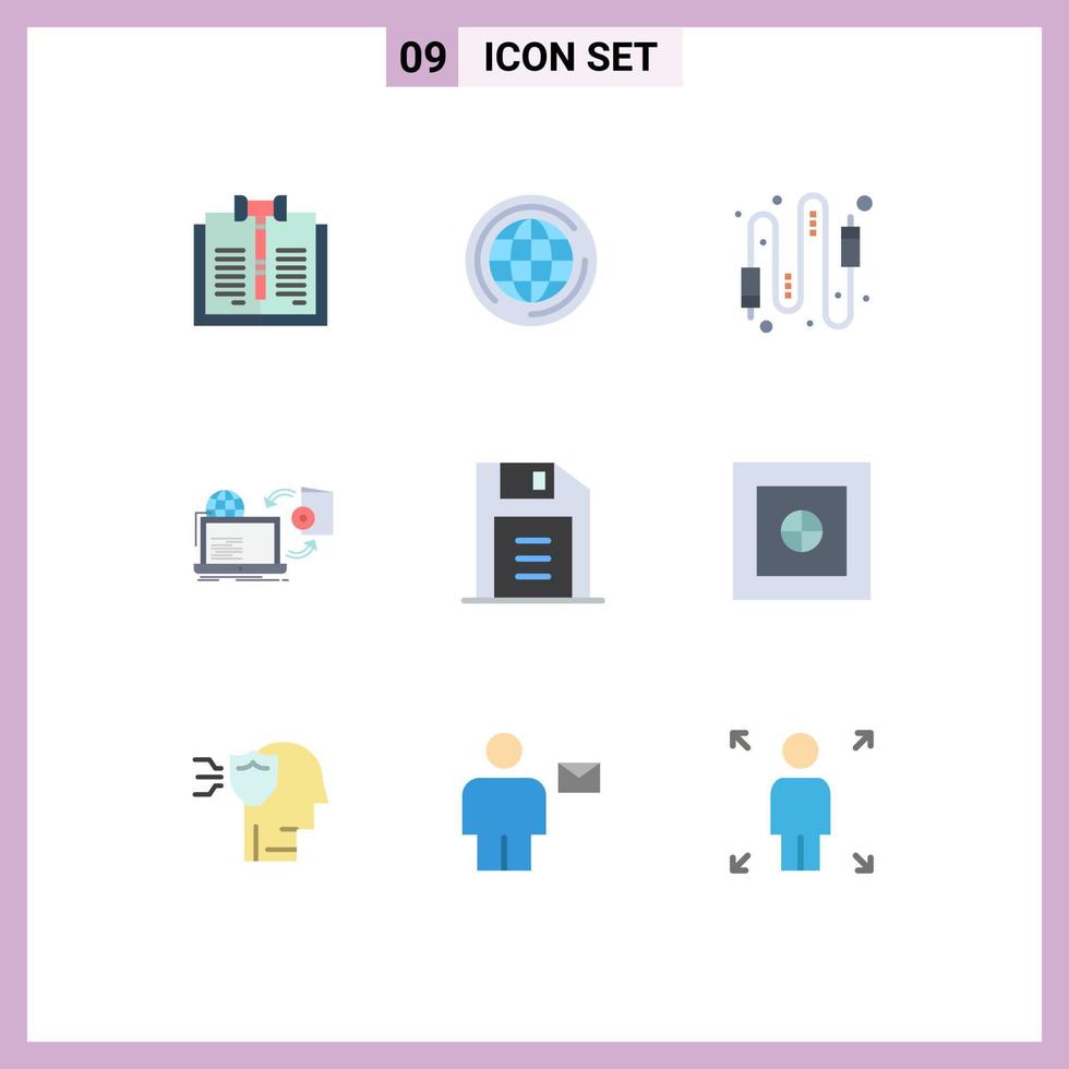9 pacote de cores planas de interface de usuário de sinais e símbolos modernos de elementos de design de vetores editáveis de conexão de disco de reflexão on-line