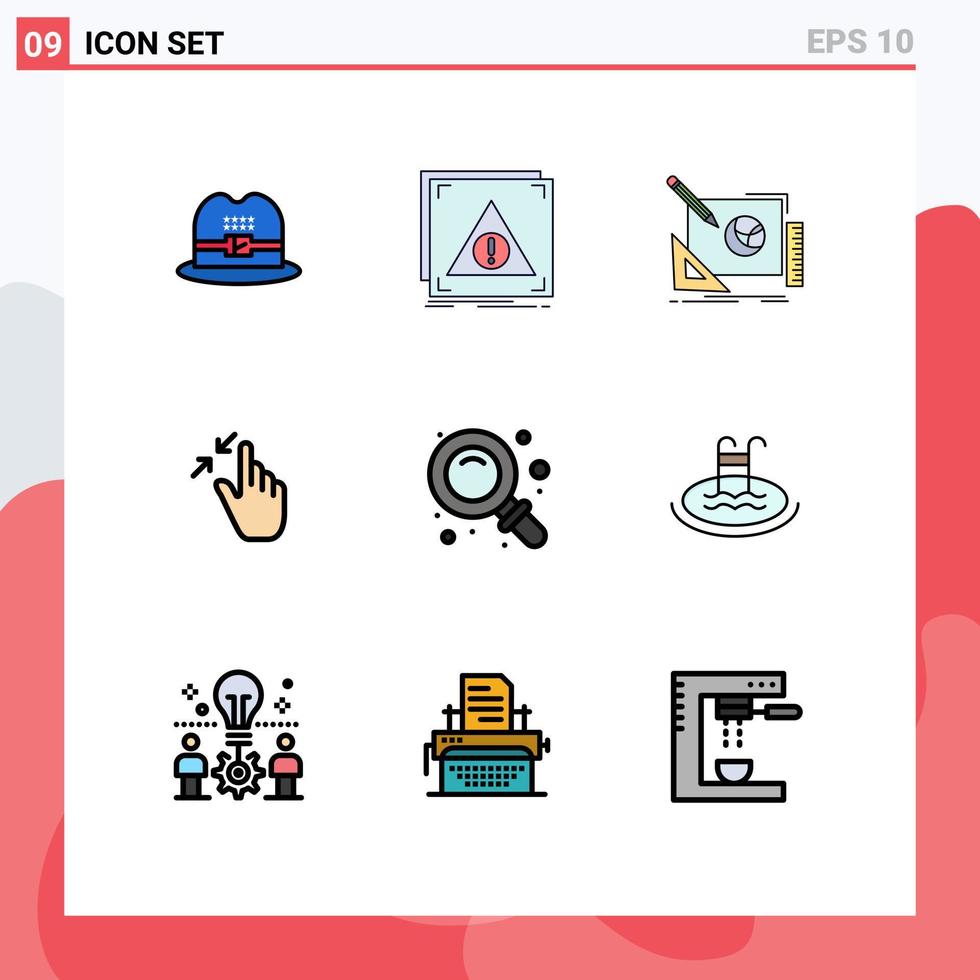 pacote de interface do usuário de 9 cores planas básicas de linha preenchida de gestos de logotipo de interface de toque processo de design elementos de design de vetores editáveis