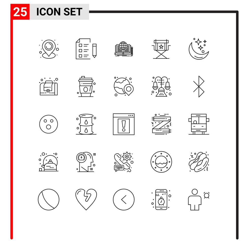 grupo de sinais e símbolos de 25 linhas para filmes de televisão escrevendo elementos de design de vetores editáveis