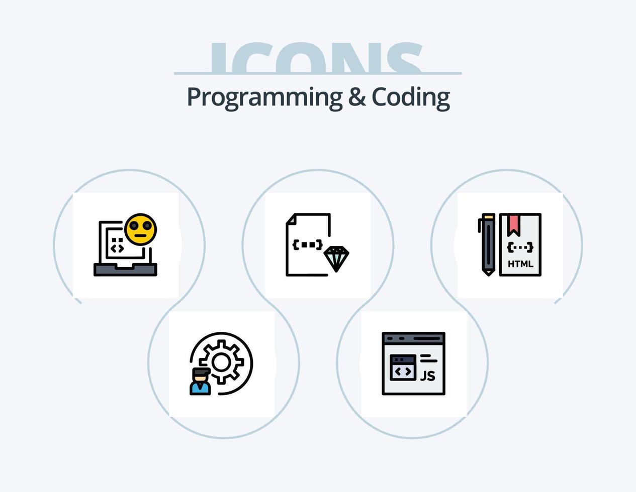programação e codificação de linha cheia de ícones pack 5 design de ícones. codificação. aplicativo. desenvolver. página da Internet. desenvolvimento vetor