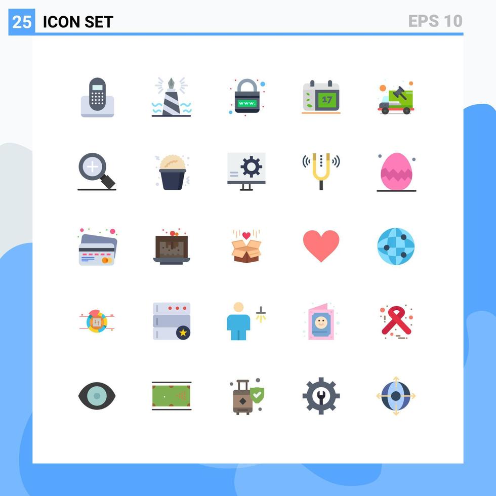 conjunto de pictogramas de 25 cores planas simples de elementos de design de vetores editáveis de bloqueio de web de nib de calendário de data