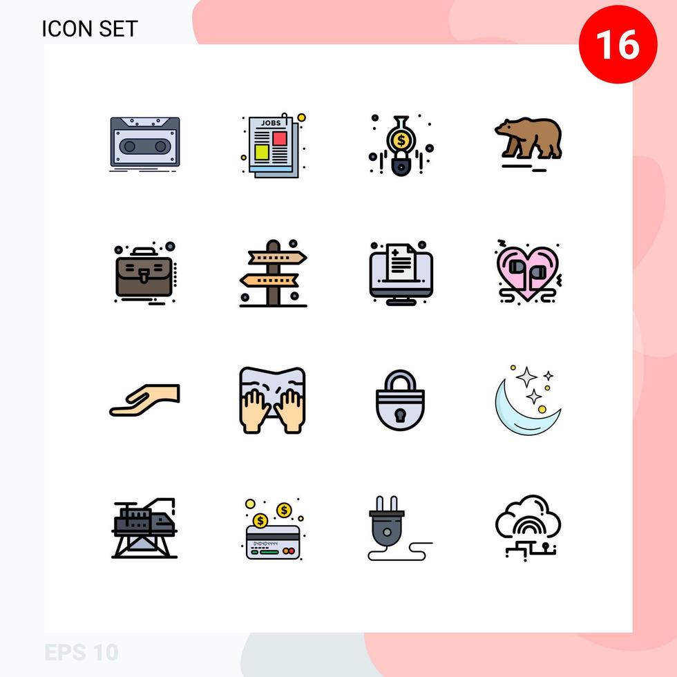 pacote de linha vetorial editável de 16 linhas preenchidas de cores planas simples de anúncio de emprego polar de negócios urso finanças elementos de design de vetor criativo editáveis