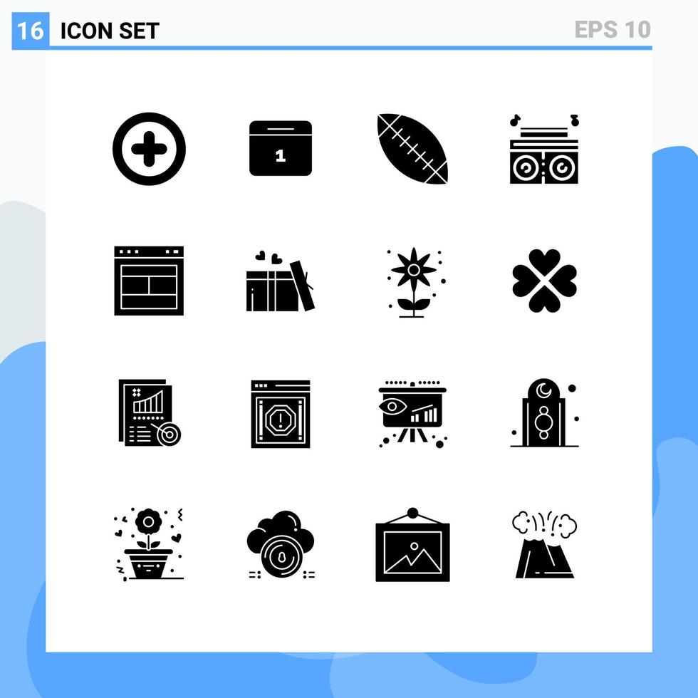 16 glifos sólidos vetoriais temáticos e símbolos editáveis de elementos de design vetorial editáveis de rádio de layout de futebol do site vetor