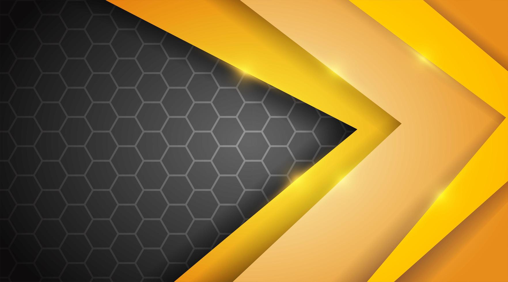 vetor abstrato. fundo geométrico amarelo sobreposto à camada hexagonal preta