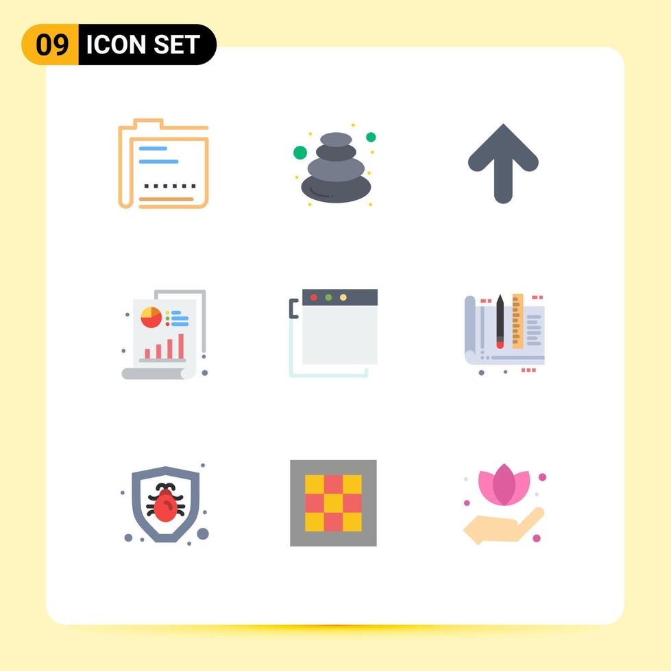 conjunto de cores planas de interface móvel de 9 pictogramas de elementos de design de vetores editáveis de spa de barra de gráfico