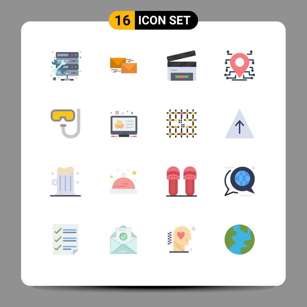 grupo de símbolos de ícone universal de 16 cores planas modernas de localização de correspondência de processador de segurança claquete pacote editável de elementos de design de vetores criativos