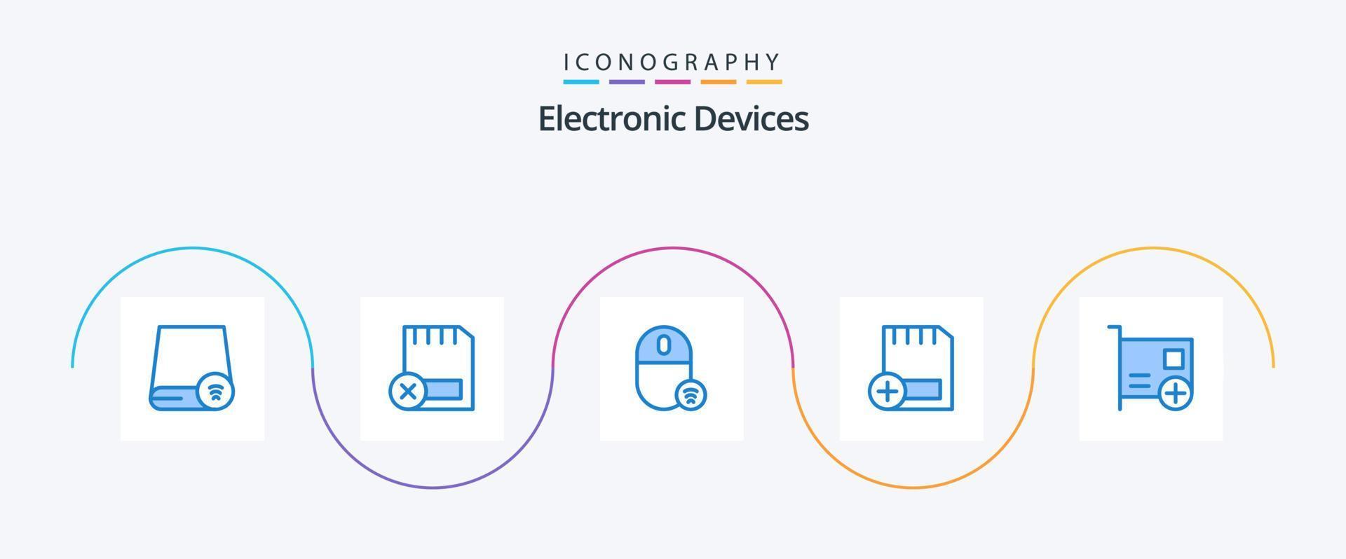 pacote de ícones de dispositivos azuis 5, incluindo computadores. adicionar. hardware. rato. engenhoca vetor