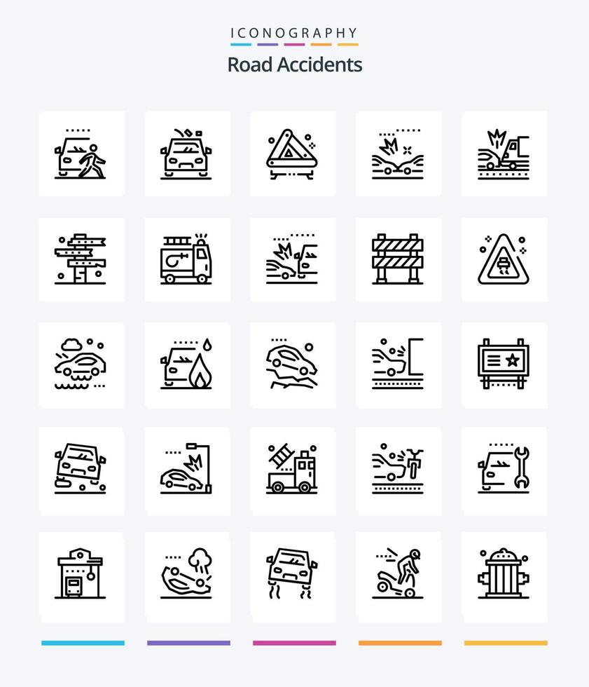 acidentes rodoviários criativos 25 pacote de ícones de contorno, como carro. acidentes. estrada. colidir. sinal vetor