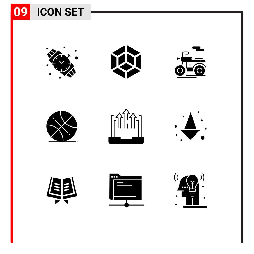 conjunto de 9 sinais de símbolos de ícones de interface do usuário modernos para laptop business scooter seta esportes editáveis elementos de design vetorial vetor